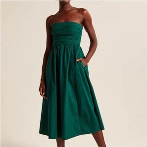 NWT Abercrombie Poplin Strapless Midi Dress: GREEN